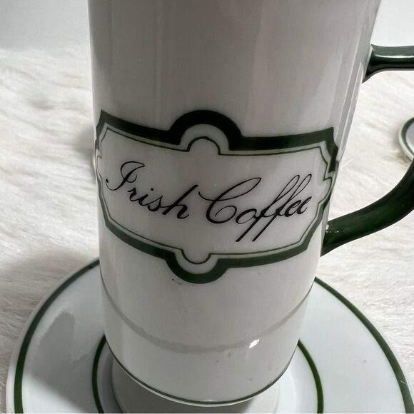 Vintage Knobler Japan White & Green Irish Coffee Mug/Saucer -- Set of 4 - Picture 6 of 9